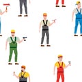 Seamless pattern construction workers uniforms repair on construction site Royalty Free Stock Photo