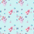 Seamless pattern contain flowers, ladybugs, bees and butterflies Royalty Free Stock Photo