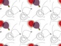 Seamless pattern with Continuous one line drawing figs. Whole fruit and cut in half. Organic simple icon with purple