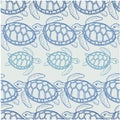 Seamless pattern contour big and small turtles swim on summer shower background