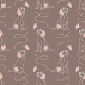 Seamless pattern, contour dogs Beagle and butterflies on a beige background. Print, children\'s textile