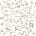 seamless_5_pattern, contour drawing on South America theme, animals, people, buildings, plants, holidays, continent map