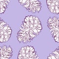 Seamless pattern of contour drawings abstract decorative fir cones