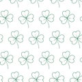 Seamless pattern of contour drawn tree leaf clover in trendy green. Concept for wallpaper or print