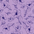 Seamless pattern of contour flowers and the words flowers