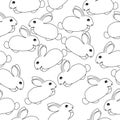 Seamless pattern contour image of cute rabbits on a white background, simple drawing of a rabbit for kids theme Royalty Free Stock Photo