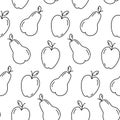 Seamless pattern from the contour image of seasonal fruits apple and pear. Thanksgiving day. Vector
