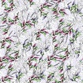 Seamless pattern of contour leaves and pink flowers. Summer floral background. Vintage texture for fabric, tile.