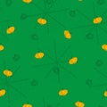 seamless pattern with contour orange pumpkins in a minimalistic style on a green background with spider webs, background vector on