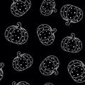 Seamless pattern with contour pumpkin on black background