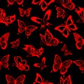 Seamless pattern, contour red butterflies on a black background, for factory Royalty Free Stock Photo