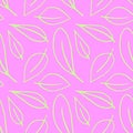 Seamless pattern of contoured leaves isolated, hand drawn outline in sketch style, doodle. Simple vector texture for fabric, Royalty Free Stock Photo