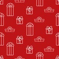 Seamless pattern with contours of gifts. Festive flat style design for packaging and print. Vector