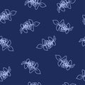 Seamless pattern contours roses with leaves on dark blue background, vector eps 10