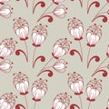 Seamless pattern. Contours of simple flowers and buds . Vector Hand drawing