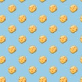 Seamless pattern cookies biscuits with icing on blue background