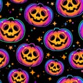 seamless pattern of cool multicolored pumpkins