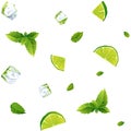 Seamless white pattern, mojito with Ice cubes Royalty Free Stock Photo