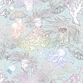 Seamless pattern with corals and jellyfish. Royalty Free Stock Photo