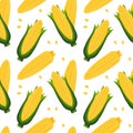 Seamless pattern, corn on the cob with leaves and corn kernels. Agriculture concept. Background, print, textile Royalty Free Stock Photo