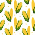 Seamless pattern, corn cobs with leaves and corn kernels. Agriculture concept. Background, print, textile Royalty Free Stock Photo