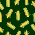 Seamless pattern with corn cobs with yellow corn grains and green leaves . Repeatable illustrations of the ripe corn on Royalty Free Stock Photo