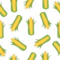 Seamless pattern with corn cobs with yellow corn grains and green leaves . Repeatable illustrations of the ripe corn on Royalty Free Stock Photo
