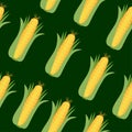 Seamless pattern with corn cobs with yellow corn grains and green leaves . Repeatable illustrations of the ripe corn on Royalty Free Stock Photo