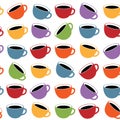 Seamless Pattern with Cororful Tea or Coffee Cups on White Royalty Free Stock Photo