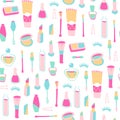 Seamless Pattern of Cosmetic Elements in Doodle Style