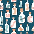 Seamless pattern with cute Bottles with Messages