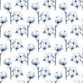 Seamless pattern with cotton plant on white background Royalty Free Stock Photo