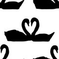 seamless pattern couple of geese making heart with neck silhouette - vector illustration hand drawn with black lines, isolated on