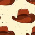 Seamless pattern with Cowboy hat on color background. Vector drawing illustration for icon, game, packaging, fabric Royalty Free Stock Photo
