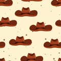 Seamless pattern with Cowboy hat on color background. Vector drawing illustration for icon, game, packaging, fabric Royalty Free Stock Photo