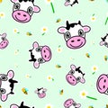 Seamless pattern, cows, bees and chamomile - Vector