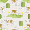 Seamless pattern with cows. Cow drawn in one line. Royalty Free Stock Photo