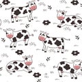 Seamless pattern with cows on a white background. Vector graphics Royalty Free Stock Photo