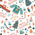 Seamless pattern with cozy Christmas elements vector