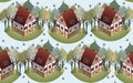 Seamless pattern with cozy european houses. Spring. Flat style illustration.