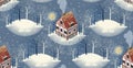 Seamless pattern with cozy european houses. Winter. Flat style illustration.