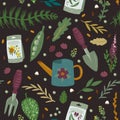 Vector Seamless pattern with cozy gardening design