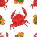 Seamless pattern crab and summer flip flops
