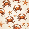 Seamless Pattern with Crabs and Starfish on a Light Background Royalty Free Stock Photo