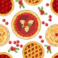 Seamless pattern with cranberry pies. The theme of autumn Royalty Free Stock Photo