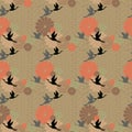 Seamless pattern with cranes