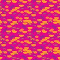 Seamless pattern cranes swans, herons birds fly water lily, simple asian japanese chinese style orange purple pink background.