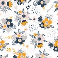 Seamless pattern with creative decorative flowers in scandinavian style. Great for fabric, textile. Vector background Royalty Free Stock Photo