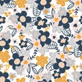 Seamless pattern with creative decorative flowers in scandinavian style. Great for fabric, textile. Vector background Royalty Free Stock Photo