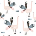 Seamless pattern with creative peacocks. Creative scandinavian modern texture for fabric, wrapping, textile, wallpaper, apparel. Royalty Free Stock Photo
